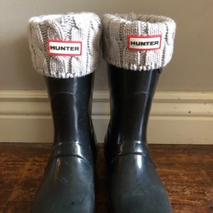Hunter Rain Boots Short Grey, Cable Knit SOCKS